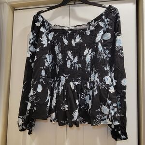 Torrid Black and White Ruffled Smocked Blouse